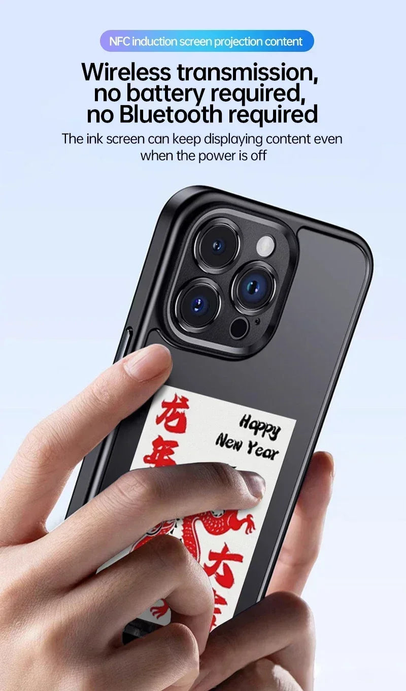 Eink Screen Smart NFC Refesh Phone Case for IPhone 16 15 14 13 Pro Max DIY Eink Back Display Protection Case Battery Free