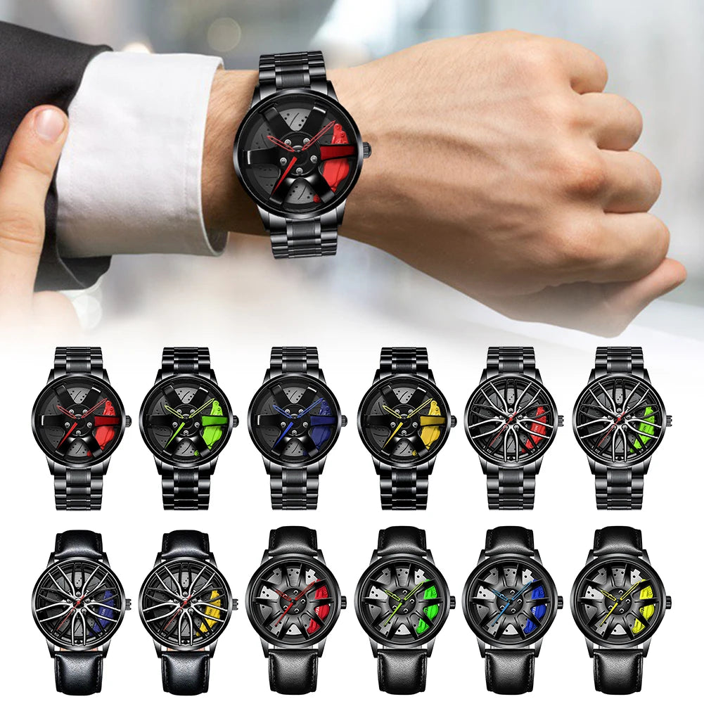 Watch on a wrist with multiple color variations of the watch displayed below.