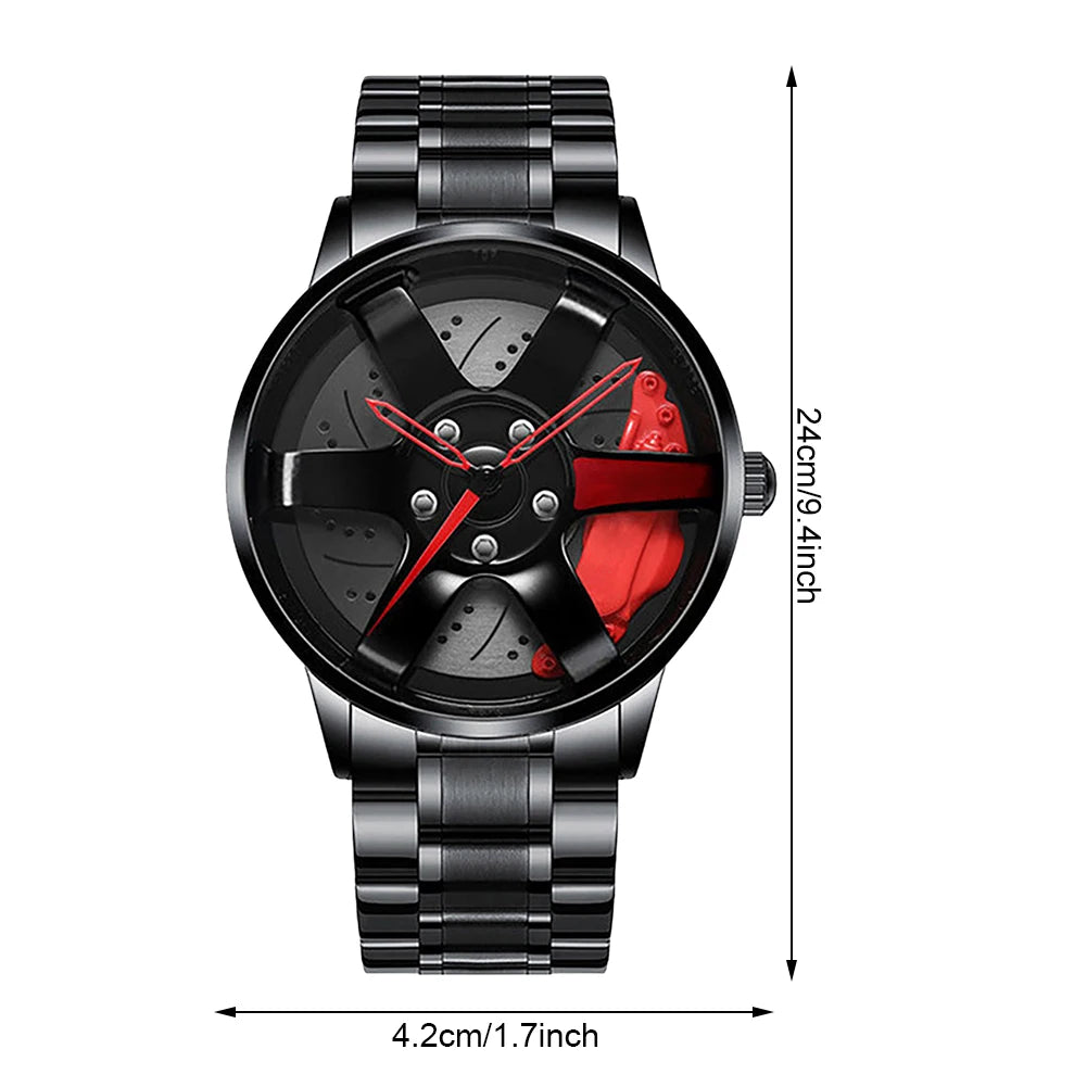 Car Wheel Watch for Men - Unique Automotive Rim Design Sports Watch