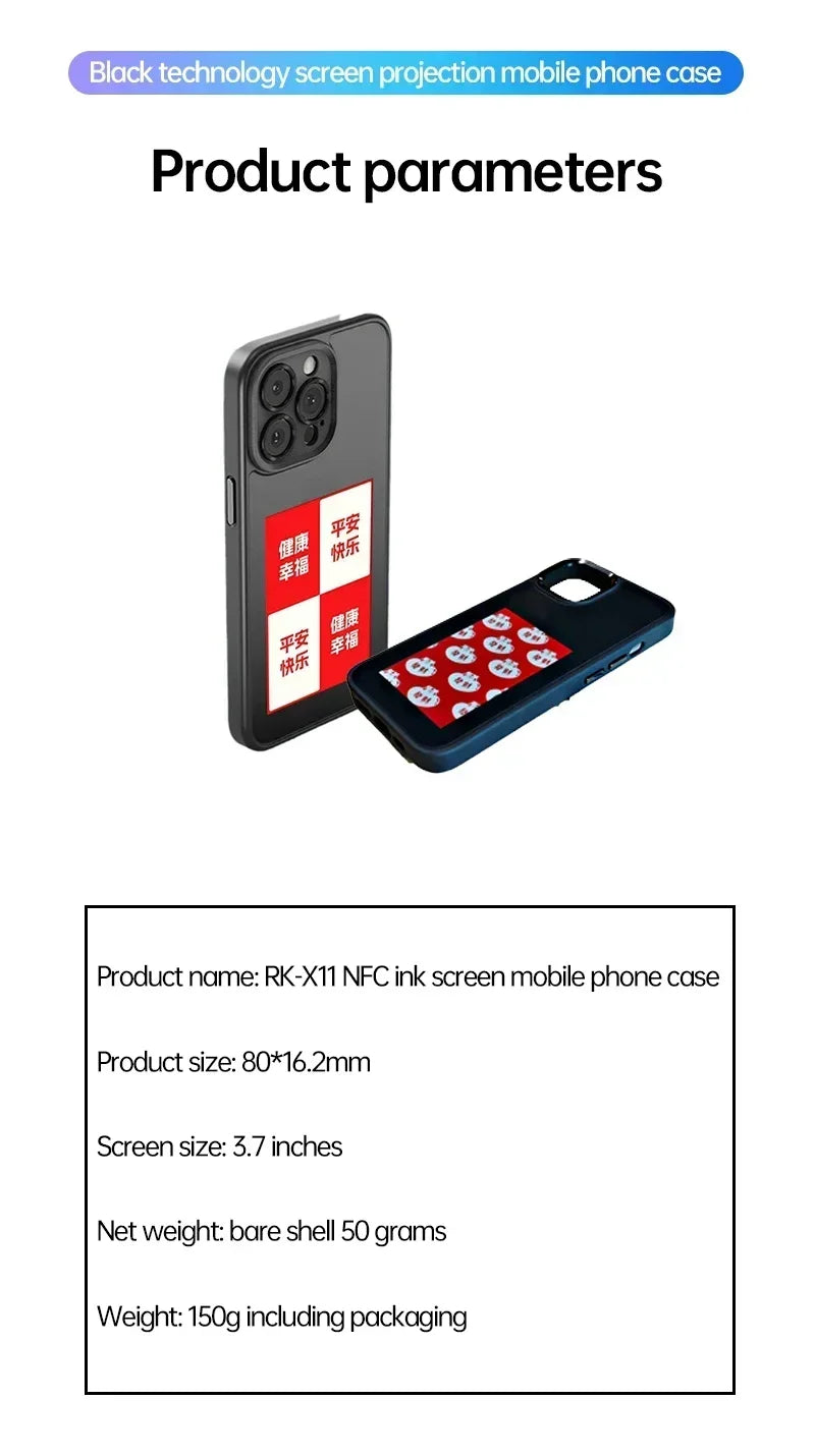 Eink Screen Smart NFC Refesh Phone Case for IPhone 16 15 14 13 Pro Max DIY Eink Back Display Protection Case Battery Free