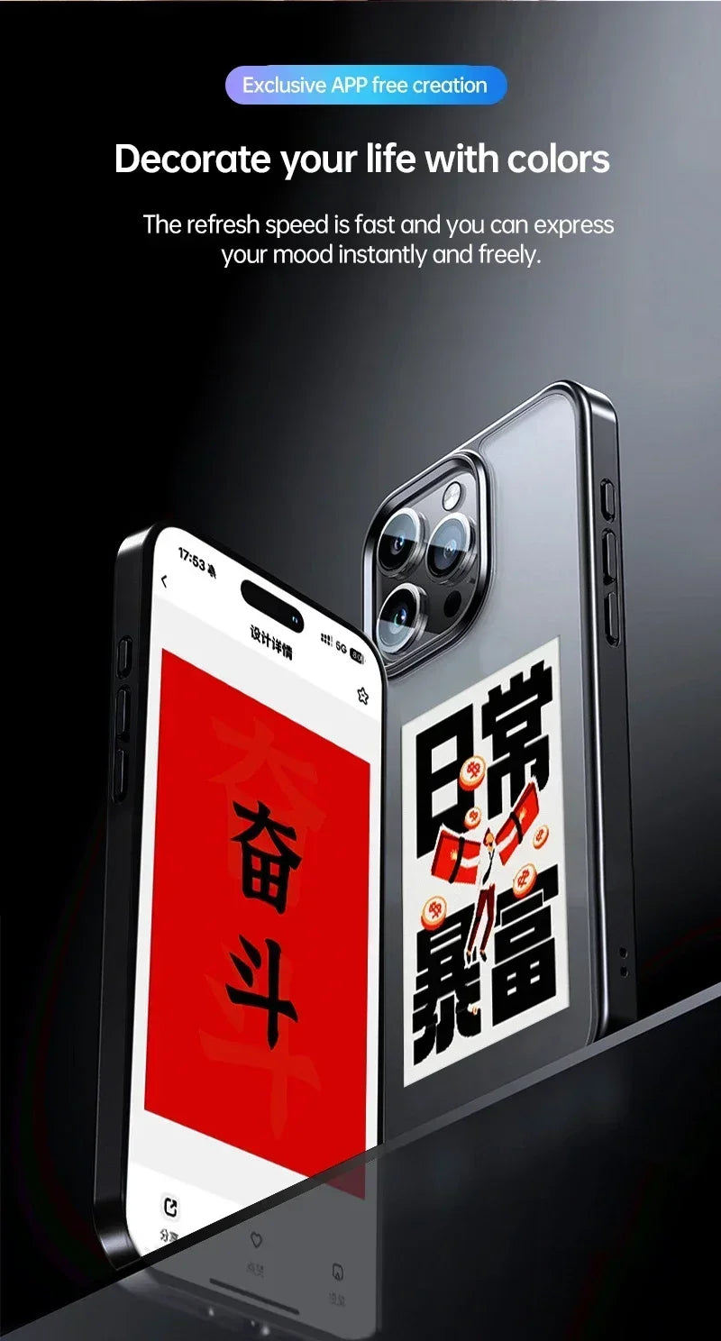 Eink Screen Smart NFC Refesh Phone Case for IPhone 16 15 14 13 Pro Max DIY Eink Back Display Protection Case Battery Free