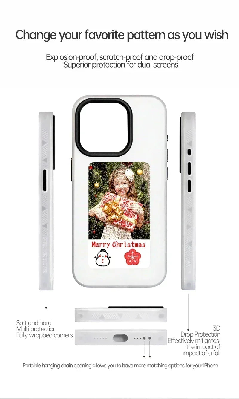 Eink Screen Smart NFC Refesh Phone Case for IPhone 16 15 14 13 Pro Max DIY Eink Back Display Protection Case Battery Free