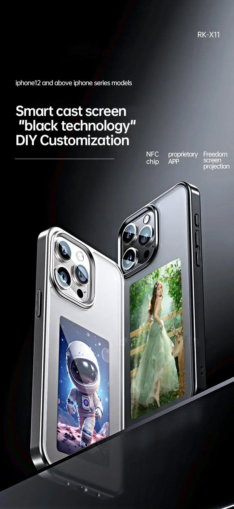 Eink Screen Smart NFC Refesh Phone Case for IPhone 16 15 14 13 Pro Max DIY Eink Back Display Protection Case Battery Free